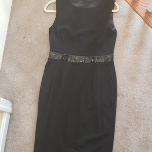 Dolce and Gabbana black stretch crepe wool  sheath dress patent leather …